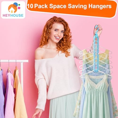 HEYHOUSE Closet Organizers and Storage,College Dorm Room Essentials,Pack of 10 Multifunctional Organizer Magic Space Saving Hangers with 9 Holes Storage Organization for Wardrobe Closet thumbnail 9