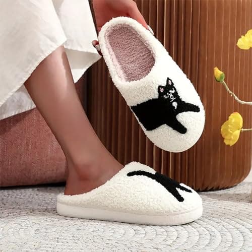 ULEL Women's Men's Cute Cat Slippers Fuzzy Memory Foam Kawaii Cartoon Animal Slippers Winter Warm Fluffy Shoes Small Cat-41-42 thumbnail 3