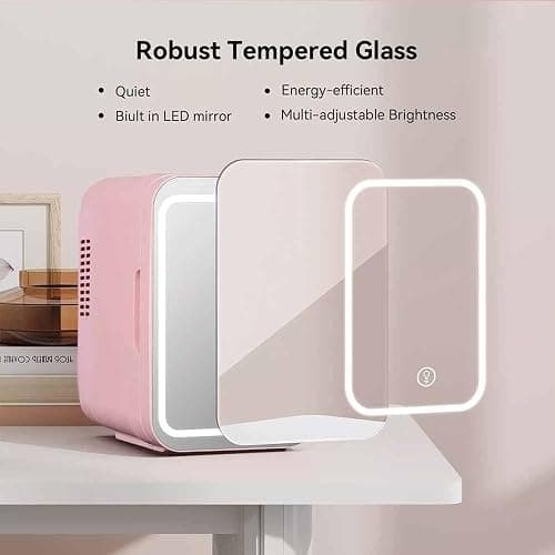 Blendra 4L Pink Mini Fridge for Bedroom,Small Skincare & Cosmetics Beauty Fridge with LED Mirror,For Home,Office, Travel,220V AC/12V DC thumbnail 4