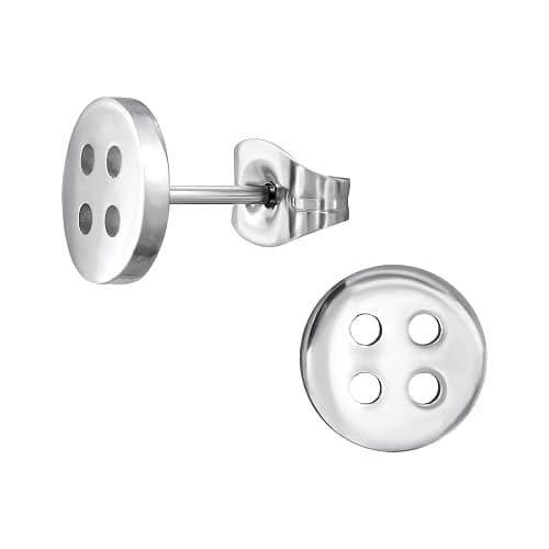 Stainless Steel Button Stud Earrings, Sold as a Pair - Image 1
