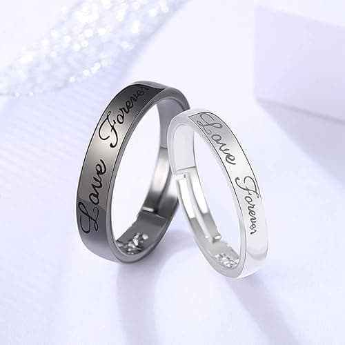 Couple Matching Rings for Woman Man Angel Devil Wings Dragon Arrow Open Rings Adjustable Sun Moon Promise Rings Set Friendship Rings Black White Couple Rings for Her and Him (Black White Love Forever) thumbnail 5
