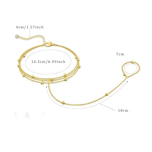 Moodear Gold Bracelet Stack for Women - Dainty Hand Chain Trendy Bead Link Ring Bracelets Set Waterproof Jewelry Gift thumbnail 5