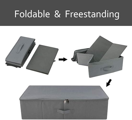 iwill CREATE PRO Pack of 2, Underbed Storage Bins for Clothing Duvet Blanket Shoes Storage Cube Boxes for Wardrobe, Closet, Black Gray thumbnail 5