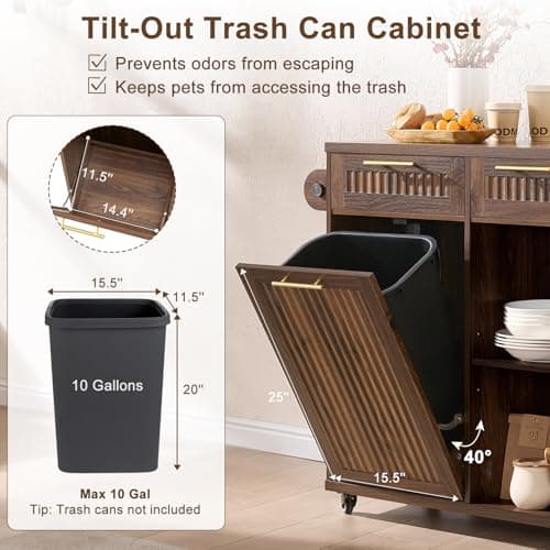 Okvnbjk 57" Rolling Kitchen Island with Storage & Drop Leaf, Walnut thumbnail 6