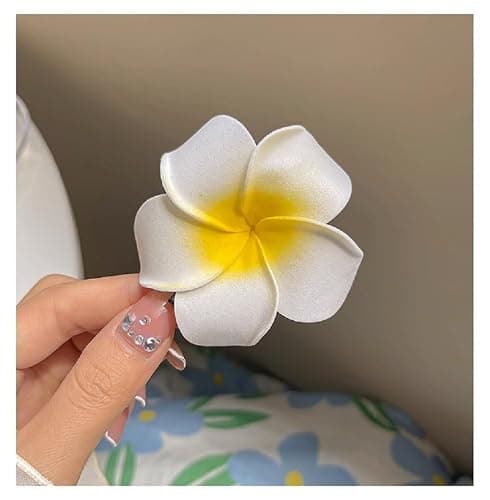 Geettcaifu 4 Pcs 7cm Hawaiian Frangipani Plumeria Foam Hair Clips, Head Flower Party Beach Hair Clips - White and Pink thumbnail 3