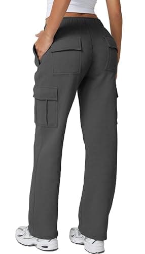 QINSEN Womens Medium Waist Baggy Elastic Waist Sweatpants Casual Fleece Long Pants with Pockets - Image 1