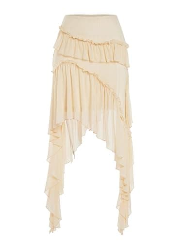 Verdusa Womens Boho Flowy Asymmetrical Skirt Ruffle Country Concert Outfits | Skirt with Shorts Underneath, Y2K, Fairy Skirt, Western Outfits, Mesh Skirt, Beach Skirt - Image 1