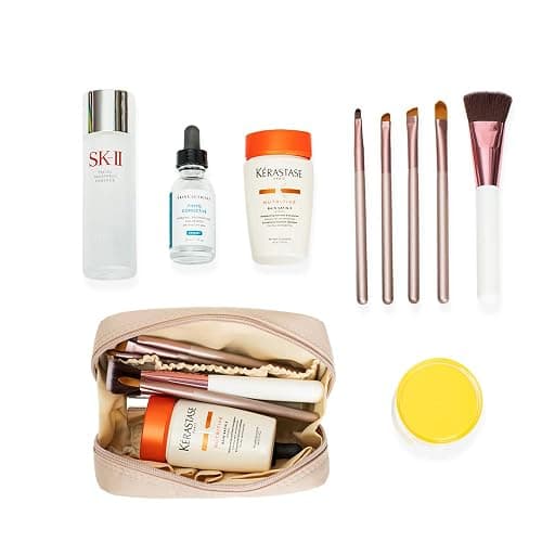 Hekyip Rectangular Beauty Bag, Small Travel Makeup Bag for Purse, Portable Waterproof Cosmetic Pouch for Ladies Women (Rectangular - Beige) thumbnail 4