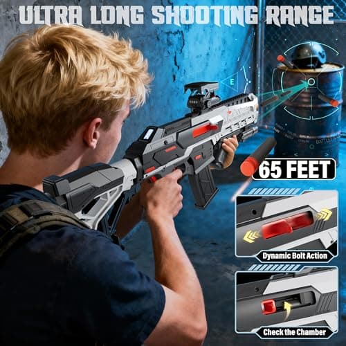 SOFITEN Toy Gun Automatic Sniper Rifle with Foldable Scope, Tactical Vest, Flashlight, Grip, Electric Toy Foam Blaster Soft Dart Bullets, Indoor Outdoor Play Team Gifts for Boys Birthday Xmas thumbnail 3