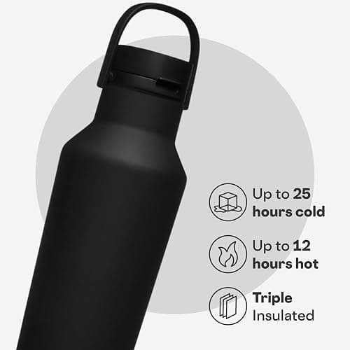 Corkcicle Sport Canteen - Keeps Drinks Cold 25 Hours - Stainless Steel Water Bottle - Triple-Insulated - Spill-Proof - Summer Drinkware Gift - Keeps Drinks Ice Cold - 20 oz - Matte Black thumbnail 3