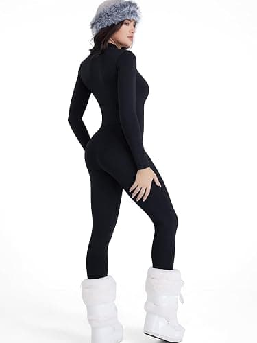YEOREO Women Long Sleeve Workout Jumpsuit Zip Up Romper Bottom Pants Bodysuit Bodycon Sexy One Piece thumbnail 4