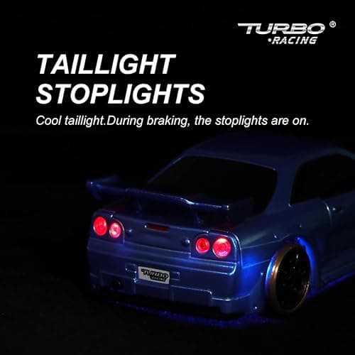 FLYCOLOR Turbo Racing 1:76 Scale Drift RC Car with Gyro Mini Full Proportional RTR 2.4GHZ Remote Control with 2 Replaceable Body Shell (C64-BLUE) thumbnail 5