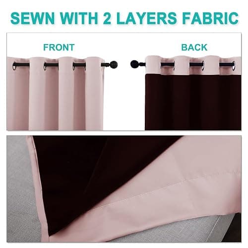 NICETOWN 100% Blackout Window Curtain Panels 84" Long, Blush Pink, 2 Pieces, 52 inches Wide Each Panel, Heat and Cold Blocking Drapes with Black Liner for Nursery, Thermal Insulated Draperies thumbnail 5