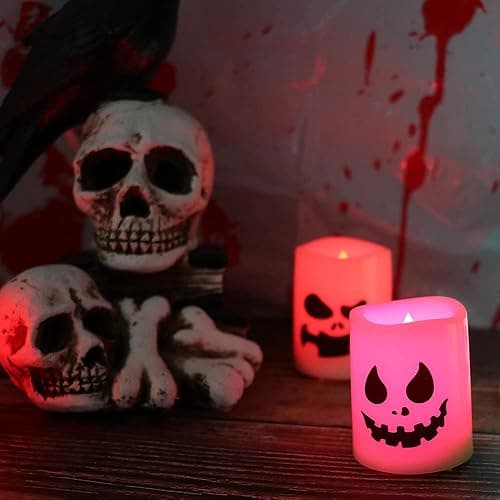GenSwin Halloween Flameless Votive Candles Color Changing with Remote Timer | Battery Included, LED Tealight Candles for Home Halloween Decoration Gifts, 6 Pack, 1.5” x 2” thumbnail 4