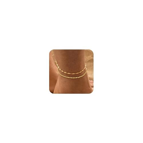 Striviio Gold Ankle Bracelets for Women, 14K Waterproof Gold Plated Anklets Set, Layered Gold Ankle Bracelets for Women Jewelry Gift - Image 1