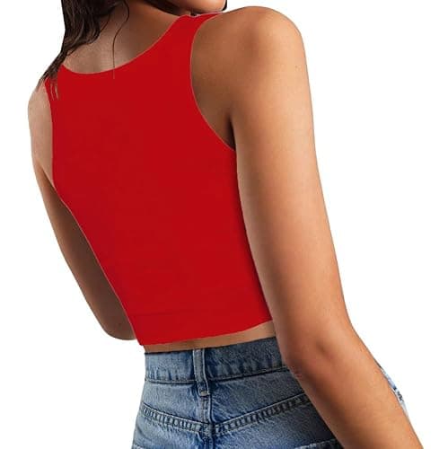 SanxiawaBa Women’s Sexy Sleeveless Crop Tops Double Layer Scoop Neck Cropped Tank Top thumbnail 2