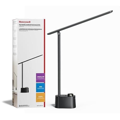 Honeywell Upgraded LED Desk Lamp - H01 Pro Sunturalux™ Foldable Desk Light with USB A+C Charging Ports, 3 Color Modes Dimmable Table Lamp for Home Office Reading(Black) - Image 1