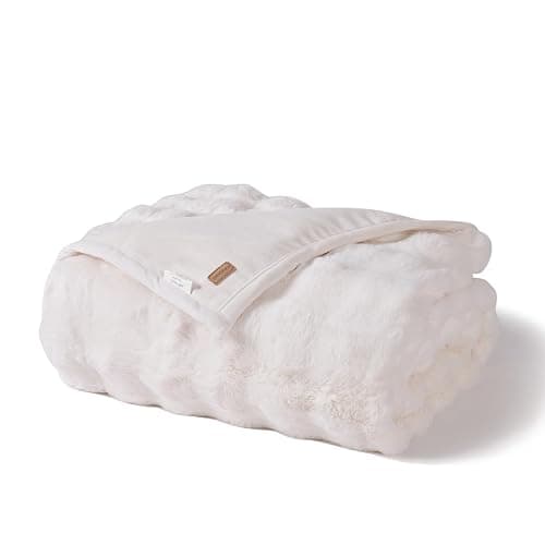 EverGrace Ultra Soft Luxury Fluffy Faux Rabbit Fur Throw Blanket, Thick Warm Bubble Throw for Bed, Cozy Plush Reversible Blankets for Couch, Chair, Sofa, Ivory White, 60x80 Inches thumbnail 9
