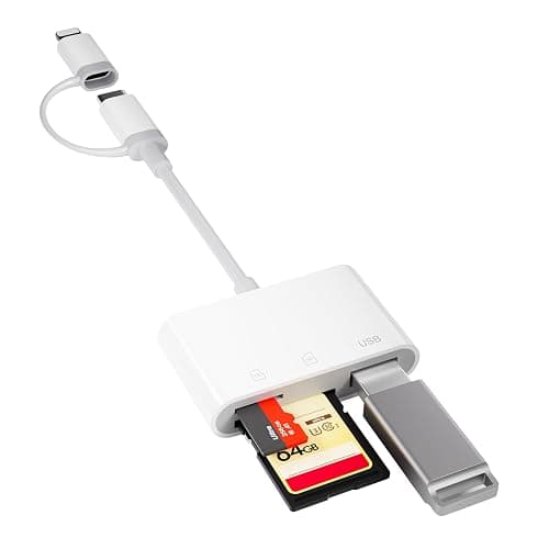 USB C to SD Card Reader for iPhone 15/16/17, Dual Connector (Lightning&USB-C) Lightning SD Card Reader for iPhone USB Adapter OTG Type C Memory Card Reader, Camera Viewer for iPhone 14/13/8/7 - Image 1
