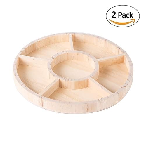 Montessori Wooden 2 Pack Round Tray 6 Section Divided Serving Tray for Appetizers & Snacks Chip & Dip Platter 10'x1' thumbnail 4