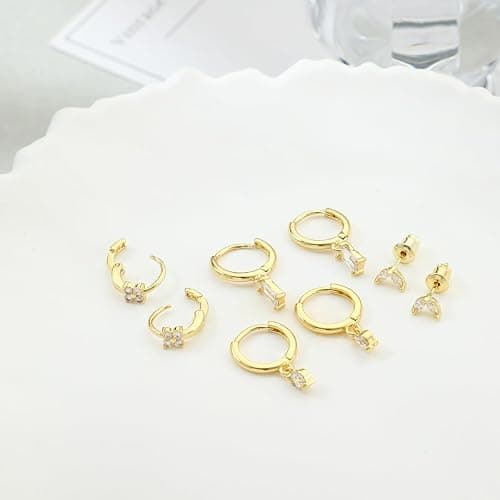 Stud Earrings for Women Dainty Small Hoop Earrings 14K Gold/Silver Plated Cartilage Earring Set CZ Dangle Huggie Earrings Lightweight Hypoallergenic Earrings Trendy Multiple Piercings Jewelry thumbnail 6