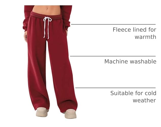 HeSaYep Women's Fleece Lined Sweatpants Wide Leg Thermal Winter Warm Baggy Sweat Pants with Pockets thumbnail 4