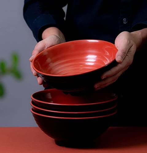 4 Ramen Bowls, 12 pieces Pho set. Red Black Ramen Bowl Set. Unbreakable Melamine. Asian Japanese soup. Spoons And Chopsticks kit. . XL 37 oz. Noodles, Rice, Udon, Thai, Chinese, Korean, Wonton, Miso thumbnail 7