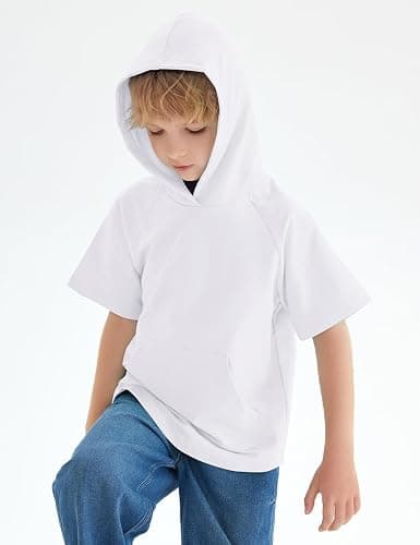 Spring&Gege Boys Light Weight Short Sleeve Hoodie Casual Solid Pullover Hooded T-shirt with Pocket thumbnail 4