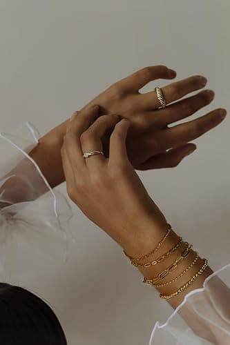 CYWQ 14K Gold Chain Bracelet Sets for Women Girls Dainty Gold Paperclip Link Bead Bracelet Layered Metal Link Bracelet Fashion Jewelry thumbnail 5