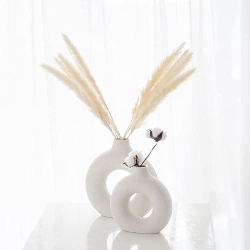 CEMABT Vases for Pampas Grass,Creative Vase Modern Home Decor,Handmade Vase White Ceramic Dried Flowers Craft Ornaments for Office Home Decoration thumbnail 7