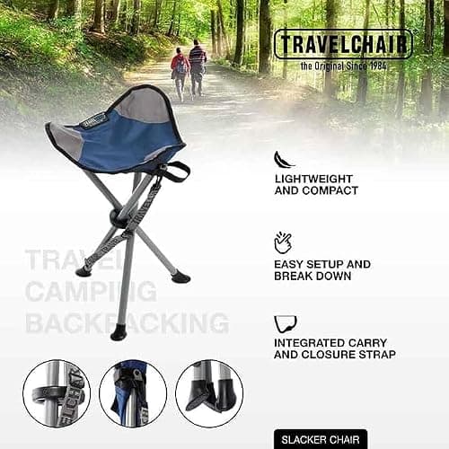 Travel Chair Slacker Tripod Chair for Camping, Lightweight Chair, Adjustable Carry Strap for Easy Transport | Oversized Duck Feet for Improved Stability | Perfect for Outdoor Adventures (Black) thumbnail 4