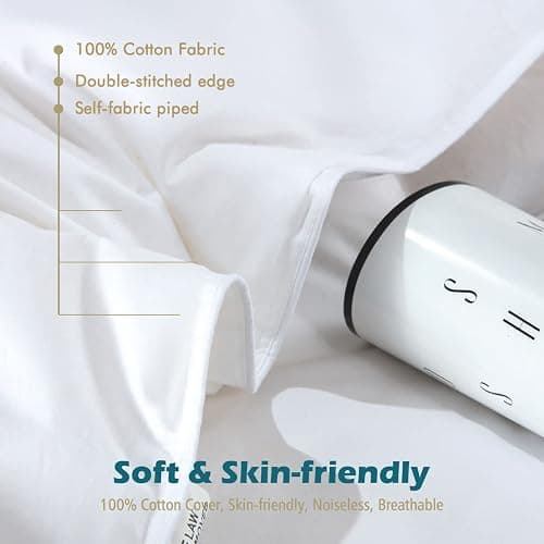 Cobnom® Luxury Organic Feather Down Comforter Twin Size, All-Season Duvet Insert, Fluffy High Fill-Power Down Feather Filled, 100% Cotton Cover, Medium Warm, Ivory White, 68x90 Inch thumbnail 5