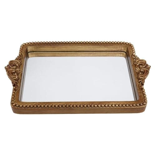 Hanna Roberts Vintage Gold Tray with Mirror Glass Base | Card Holder for Guests During Occasions and Events or Decorative Home and Vanity Organizer (Gold) thumbnail 4