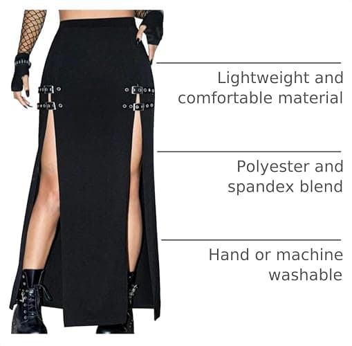 MATSUMIZUYU Black Punk Gothic Rave Maxi Skirts with Double Buckle Split for Women Long Goth High Waist Club Party Slit Skirt thumbnail 4