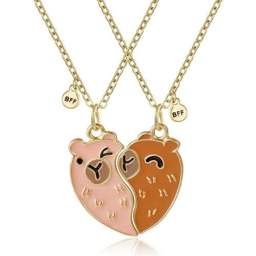HANRESHE Brown Capybara Best Friend Necklace Cute Heart Capybara Bff Necklace Fashion Friendship Necklaces Gift - Image 1