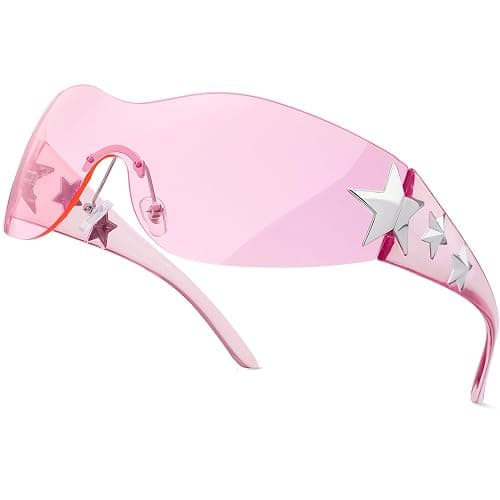 Haqptul Rimless Y2K Sunglasses Star Wrap Around Glasses 2000S Accessories for Women Men Trendy Fashion Cool Shield Shades - Image 1