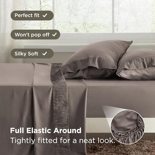 Bedsure Queen Sheet Set - 4 Pieces Soft Queen Size Sheets - Breathable & Cooling - Hotel Luxury - Easy Care Polyester Microfiber Bedding for Kids, Women, Men, Taupe Gray thumbnail 6
