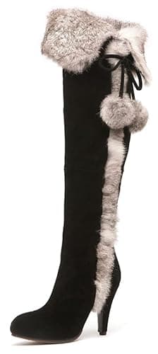 APHNUS Womens Boots Winter Fur Snow Tall Over The Knee Thigh High Boots - Image 1