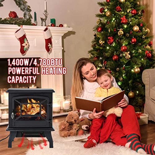 FDW Electric Fireplace Heater 20" Freestanding Fireplace Stove Portable Space Heater with Thermostat for Home Office Realistic Log Flame Effect 1500W CSA Approved Safety 20"Wx17"Hx10"D,Black thumbnail 3