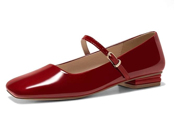 Coutgo Women's Mary Jane Flats Closed Square Toe Ballet Flat Dressy Comfortable Slip on Shoes - Image 1