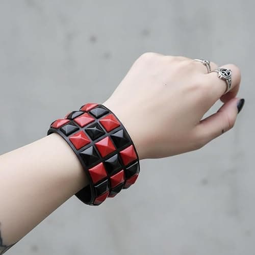 Studded Emo Bracelets Punk Goth Grunge Wristband Scene Accessories Dopamine Colored Choices for Women and Men 80s thumbnail 2