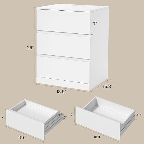 Nightstand Set of 2, 4 Drawers, 26" H with Hidden Drawer, Bedside Table with Charging Station, Modern Night Stand for Bedroom, White thumbnail 3
