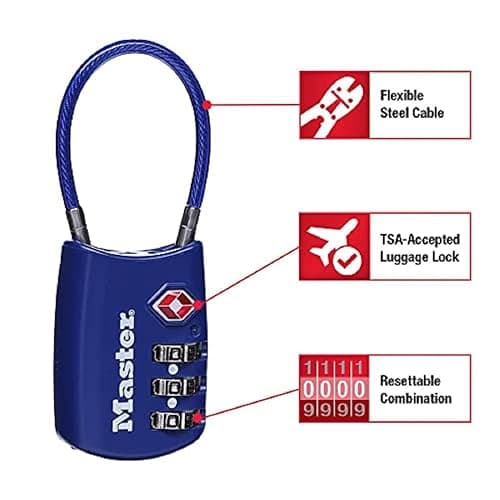 Master Lock Padlock, Set Your Own Combination TSA Locks for Luggage, Travel Zipper Lock with Cable Shackle is 1-3/16 in. Wide, Colors May Vary, 4688T, 2 Count (Pack of 1) thumbnail 4