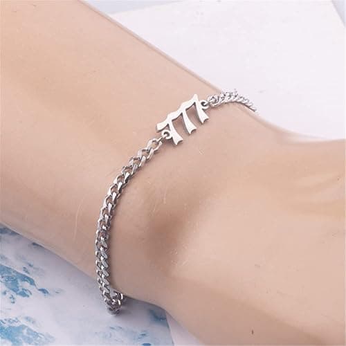 000-999 Lucky Angel Number Bracelet Charm Dainty Stainless Steel Number Bracelet Link Adjustable for Women Fashion Wristband Jewelry Gifts thumbnail 2