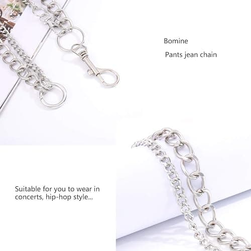 Bomine Hip Hop Pants Jean Chain Goth Punk Silver Trousers Chains Biker Heavy Thick Wallet Pocket Chains Silver Keychains Body Jewelry for Men and Women (Silver), 1 Count (Pack of 1) thumbnail 6
