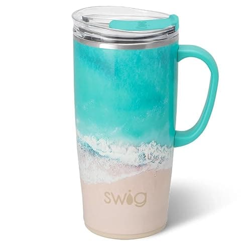 Swig Life 22oz Travel Mug, Insulated Tumbler with Handle and Lid, Travel Coffee Mug, Cup Holder Friendly, Stainless Steel 22 oz Tumbler, Reusable Insulated with Lid (High Tide) - Image 1