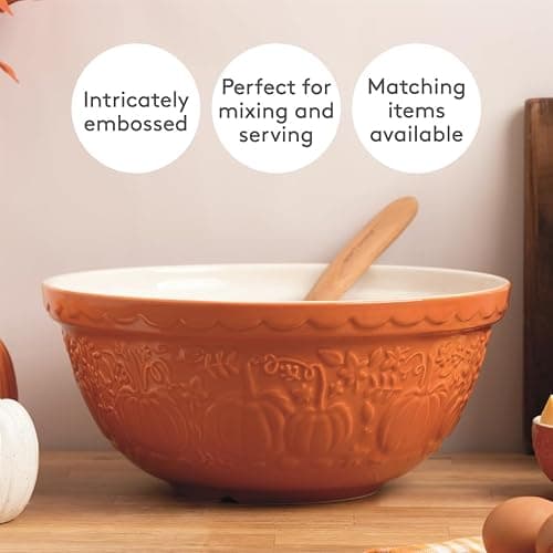 Mason Cash Harvest Pumpkin Mixing Bowl 4 Litre | Embossed Earthenware Baking Bowl Size 12 | Autumn Kitchen Prep Bowl for Dough, Cake Mix & Pastry | Dishwasher Safe thumbnail 5