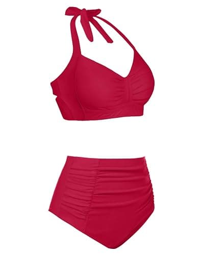 Holipick Women High Waisted Bikini Set Two Piece Swimsuit Tummy Control Bathing Suit Vintage Halter Swimwear thumbnail 4