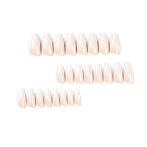 Coffin Press on Nails Medium Fake Nails with Daily Wear Simple Designs Pink & White Gradient Full Cover Glue on Nails Glossy False Nails Press ons for Women 24 Pcs thumbnail 2