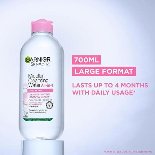 Garnier Micellar Cleansing Water, Gentle face Cleanser & Makeup Remover, Fragrance-Free, Vegan Formula, Suitable For All Skin Types, Even Sensitive, Skin Active, 700ml thumbnail 5